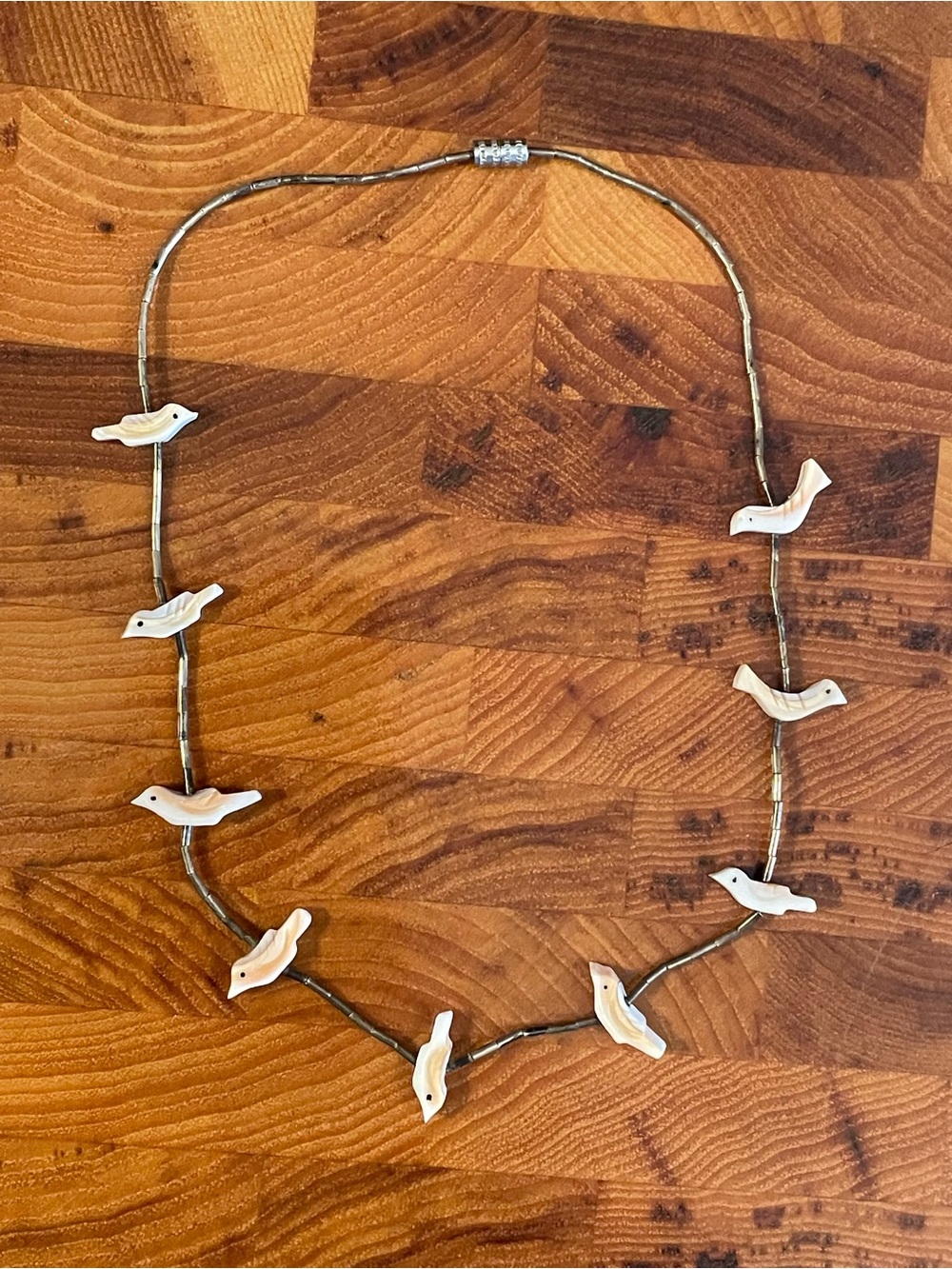 Vintage Liquid Silver Fetish Necklace Carved Birds. Turquoise. Southwestern. 15”